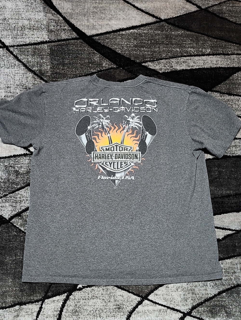HARLEY DAVIDSON MOTORCYCLE  2012 ORLANDO FLAME ENGINE PALM-TREE GRAPHIC TEE-SHIR